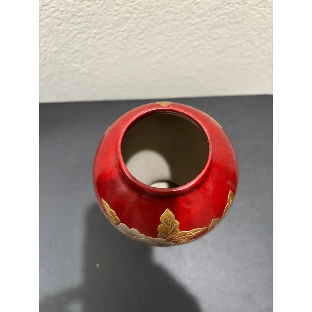 Red and Gold Ceramic Floral Vase